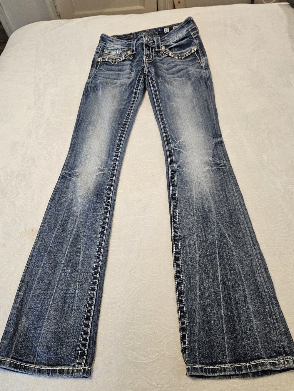 Miss Me Women's Bootcut Jeans Size 25 Embellished Bling Lace Flap Pockets Y2K - Picture 9 of 9